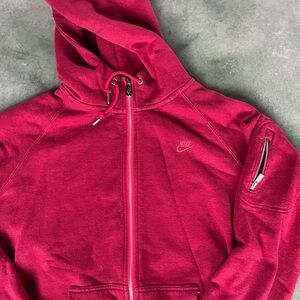 Nike Full Zip-Up Hoodie Burgundy Maroon Size LARGE Pockets Thick Jacket